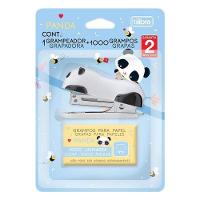 Mini Grampeador Panda Com Extrator E Grampos 12 Folhas Branco - Tilibra - 1