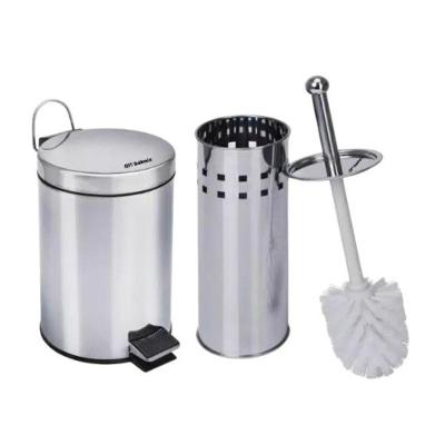 Kit Lixeira Inox 5L + Escova Sanitária E Suporte Para Banheiro Chique