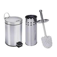 Kit Lixeira Inox 5L + Escova Sanitária E Suporte Para Banheiro Chique - 1