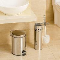 Kit Lixeira Inox 5L + Escova Sanitária E Suporte Para Banheiro Chique - 3