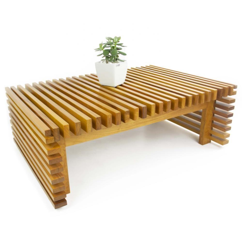 Mesa De Centro Ripada Madeira Nobre - 1