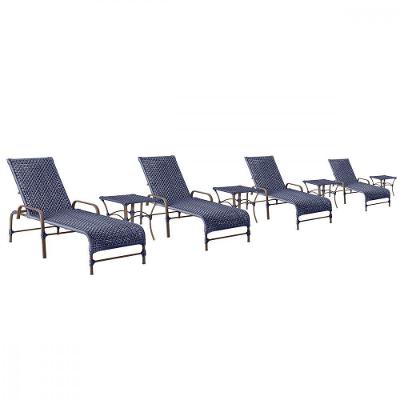 4 Espreguiçadeiras Catar E 4 Mesas Garden Cor Marrom Trama Azul