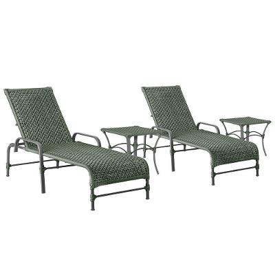 2 Espreguiçadeiras Catar 2 Mesas Garden Corda Náutica Trama Verde