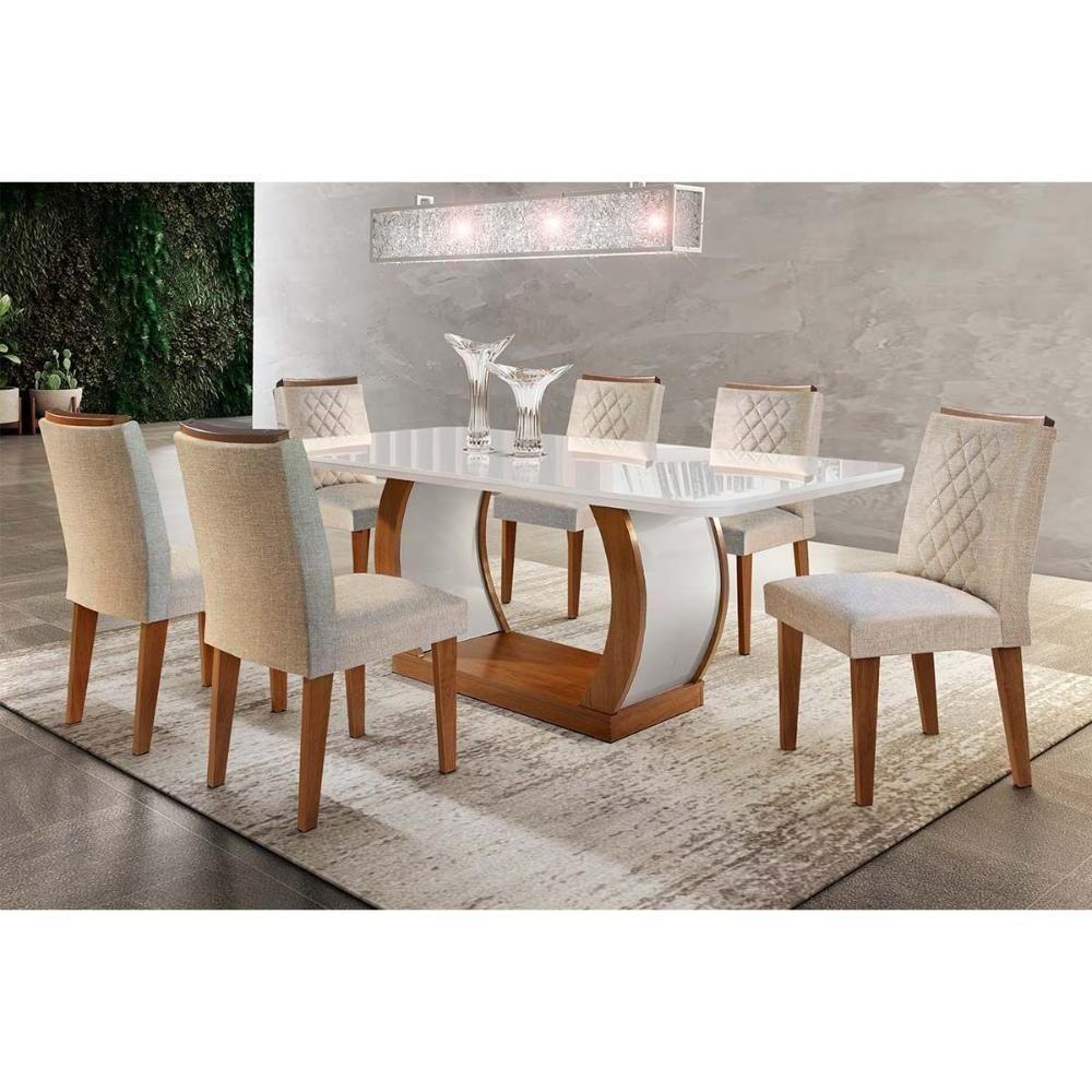 Sala de Jantar Completa Jade c/ Tampo Madeirado c/ Vidro Canto Reto 180cm + 6 Cadeiras Jade Imbuia/Veludo Creme - Rufato - 1