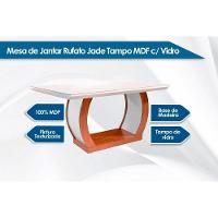 Sala de Jantar Completa Jade c/ Tampo Madeirado c/ Vidro Canto Reto 180cm + 6 Cadeiras Jade Imbuia/Veludo Creme - Rufato - 5