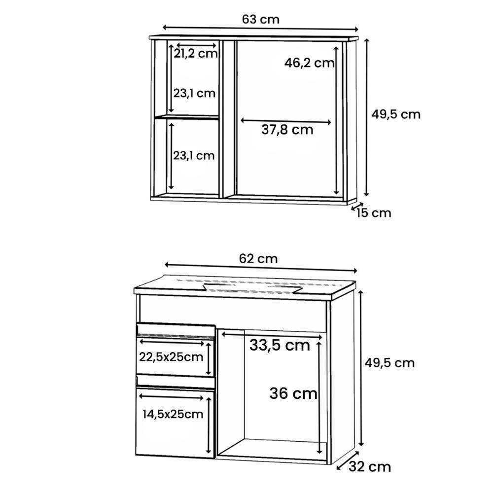 Gabinete Armario Para Banheiro Firenze Com Espelheira E Cuba Branco/preto - 4