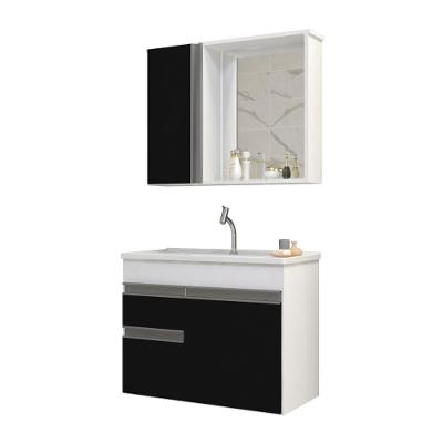 Gabinete Armario Para Banheiro Firenze Com Espelheira E Cuba Branco/preto