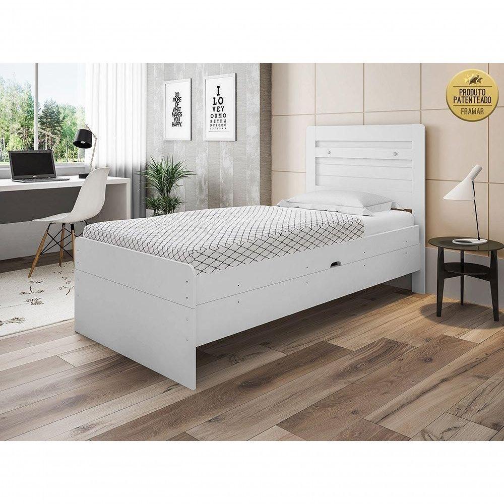 Cama Solteiro Baú Larissa Branca Com Colchão - 1