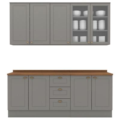 Cozinha Modulada 200cm Ce854 Americana Cinza Nature Henn