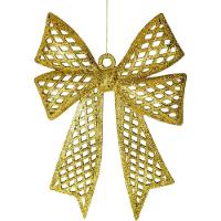 Kit 6 Enfeites Laço Dourado Glitter árvore De Natal 24cm - 2