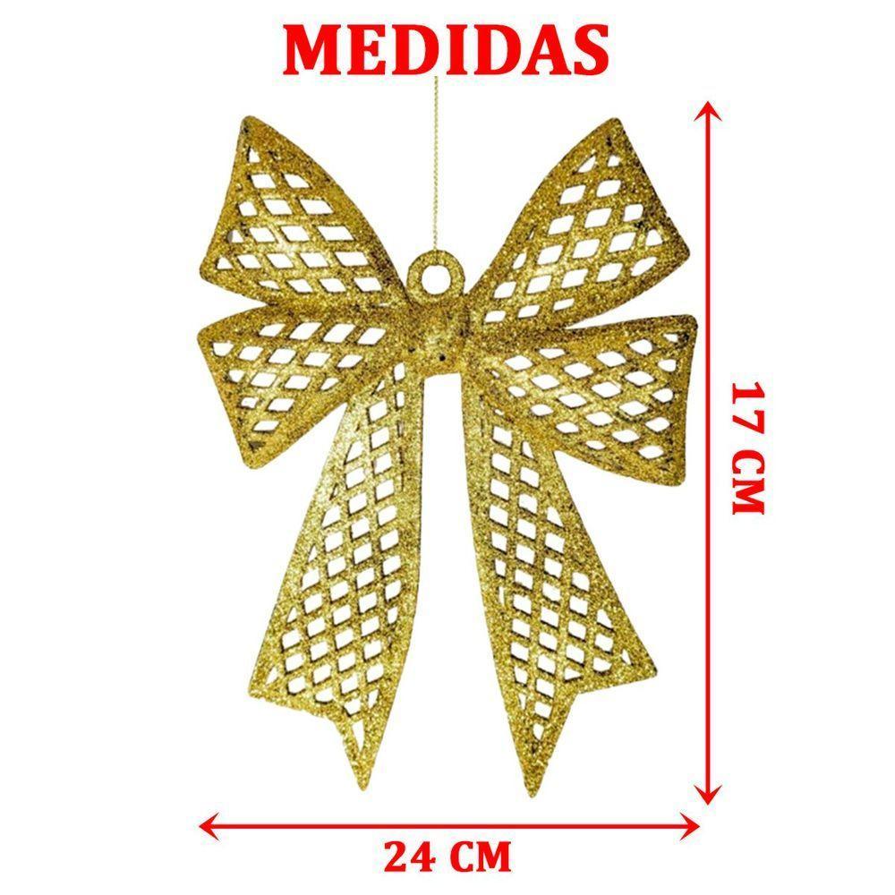 Kit 12 Enfeites árvore De Natal Laço Dourado Glitter 24cm - 2