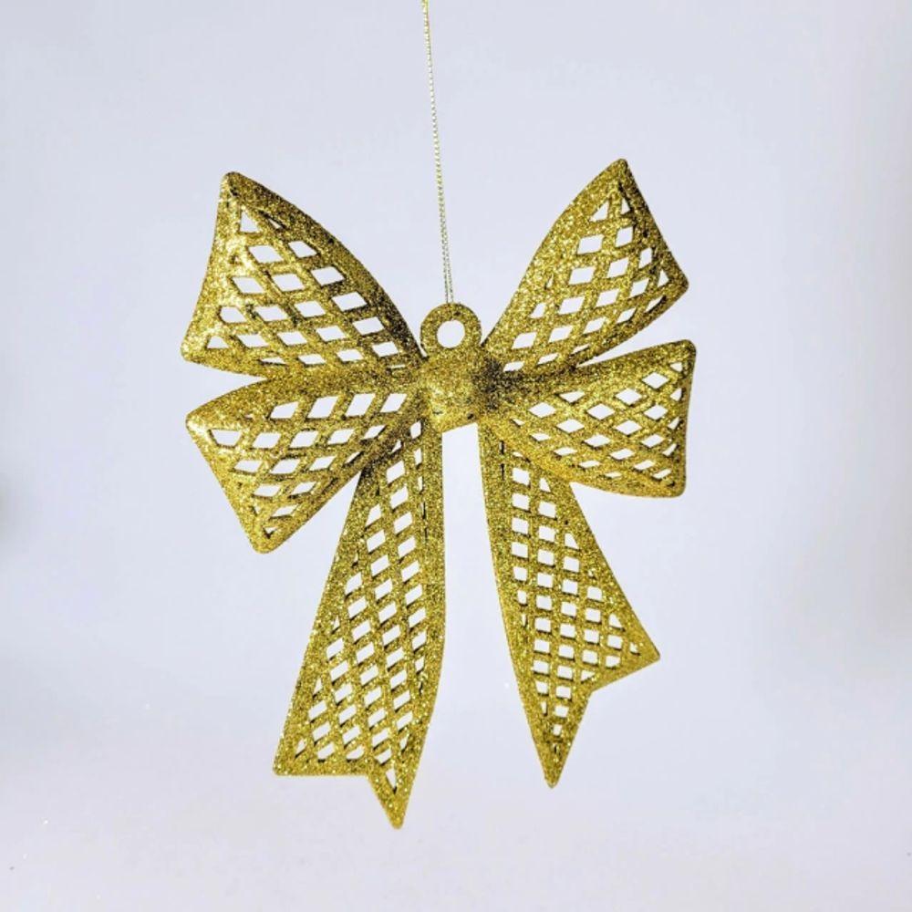 Kit 4 Enfeites Laço Dourado Glitter árvore De Natal 24cm - 4