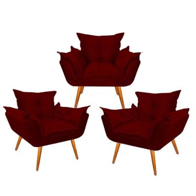 Kit 3 Poltronas Opala Suede Marsala 1 Lugar Pés Palito