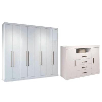 Guarda Roupa Casal com Cômoda Master 10 Portas de Bater 8 Gavetas MDP Branco