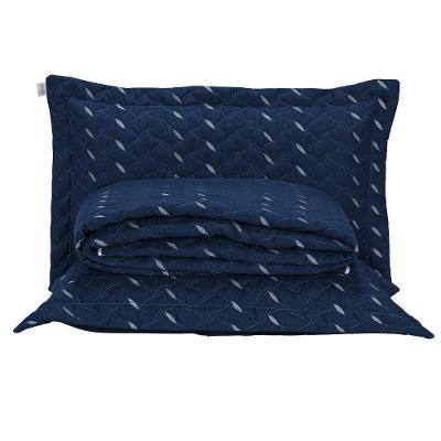 Cobre Leito Bordado 400 Fios Heitor Casal Padrão 100% Poliéster - Azul Marinho