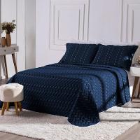 Cobre Leito Bordado 400 Fios Heitor Casal King 100% Poliéster - Azul Marinho - 2