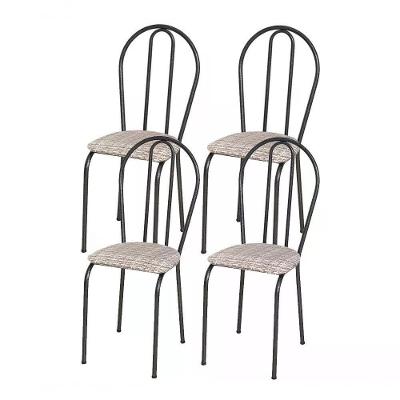 Kit 04 Cadeiras Tubular Cromo Preto 004 Assento Rattan Ratta