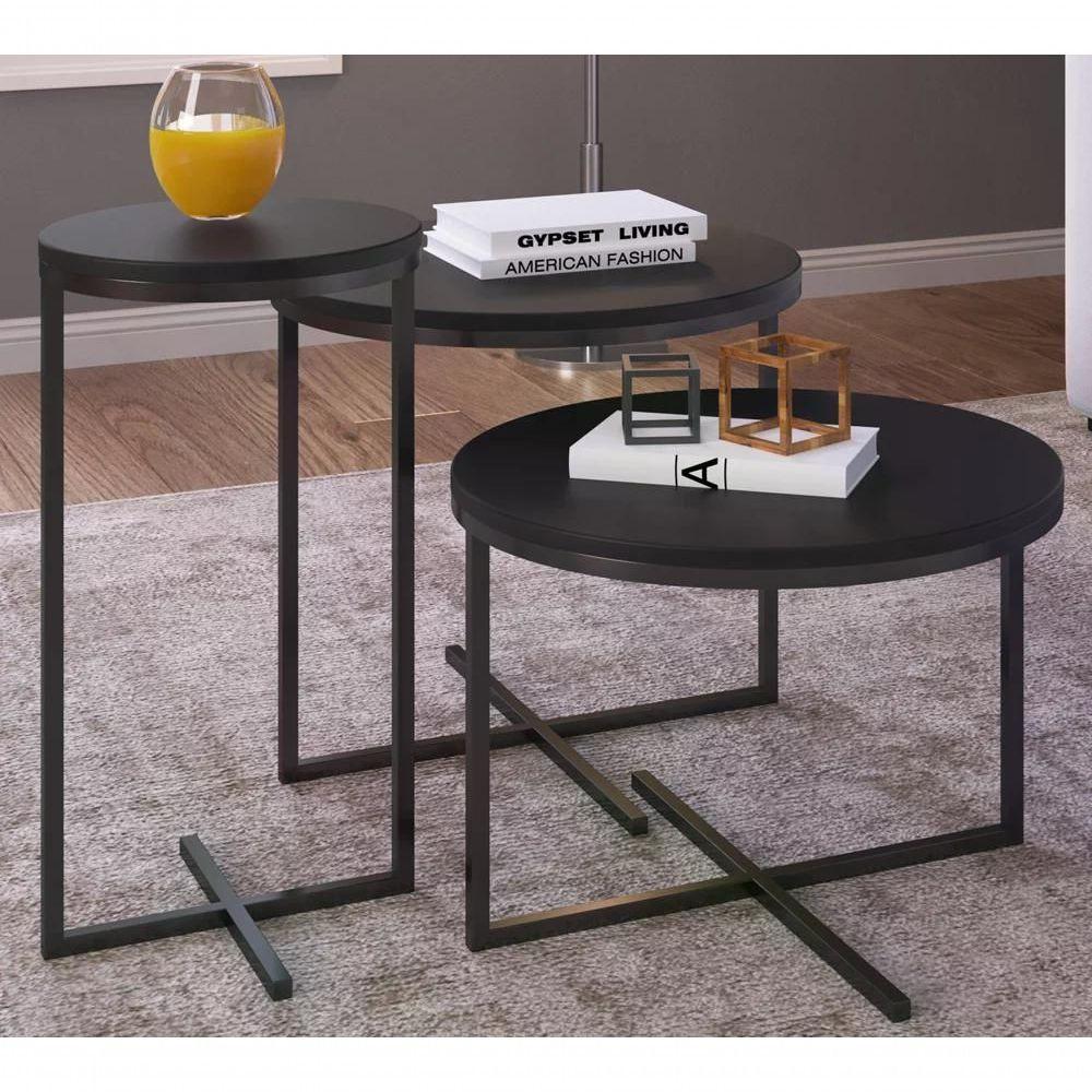 Conjunto Mesas Lateral Voip 03 Peças 24820 Linha Complemento - 1