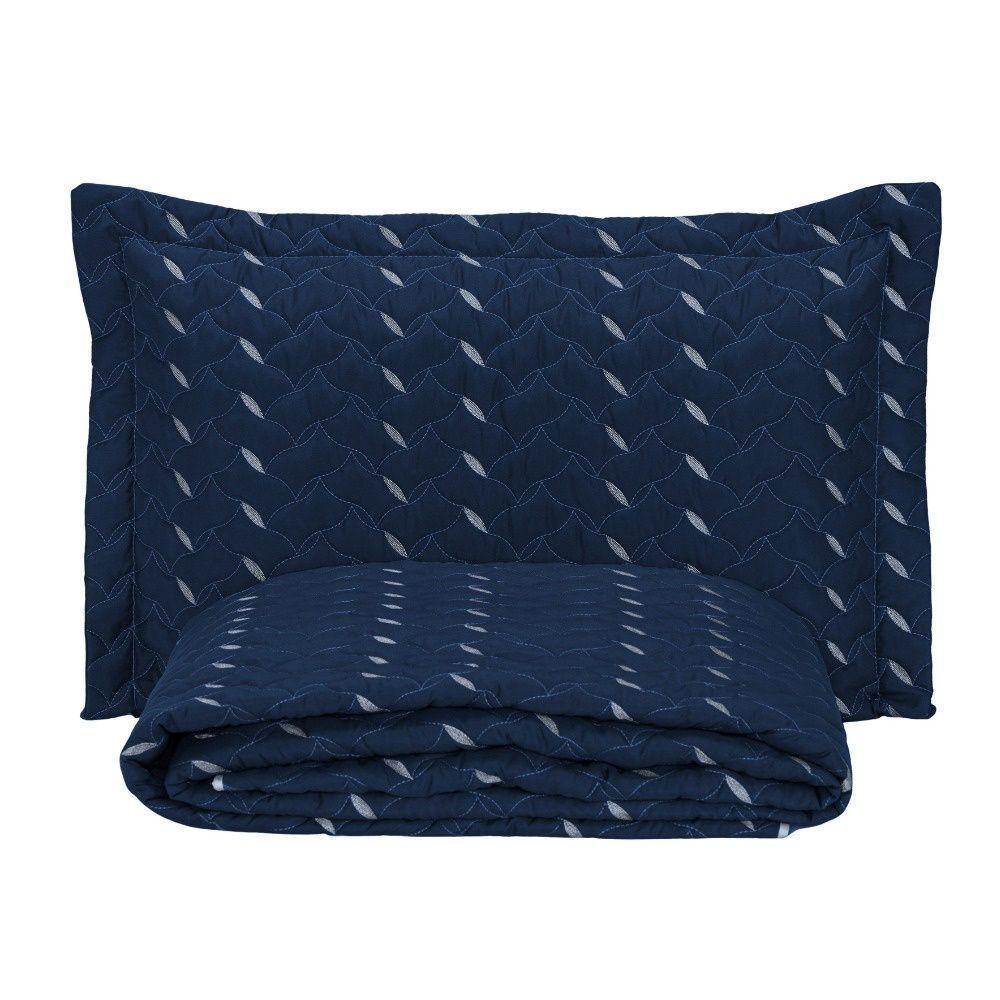 Cobre Leito Bordado 400 Fios Heitor Solteiro 100% Poliéster - Azul Marinho - 1