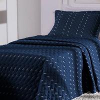 Cobre Leito Bordado 400 Fios Heitor Solteiro 100% Poliéster - Azul Marinho - 4