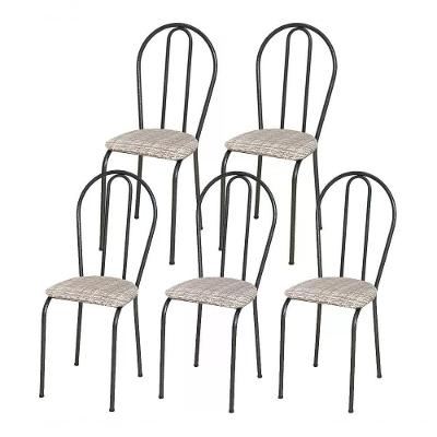 Kit 05 Cadeiras Tubular Cromo Preto 004 Assento Rattan Ratta
