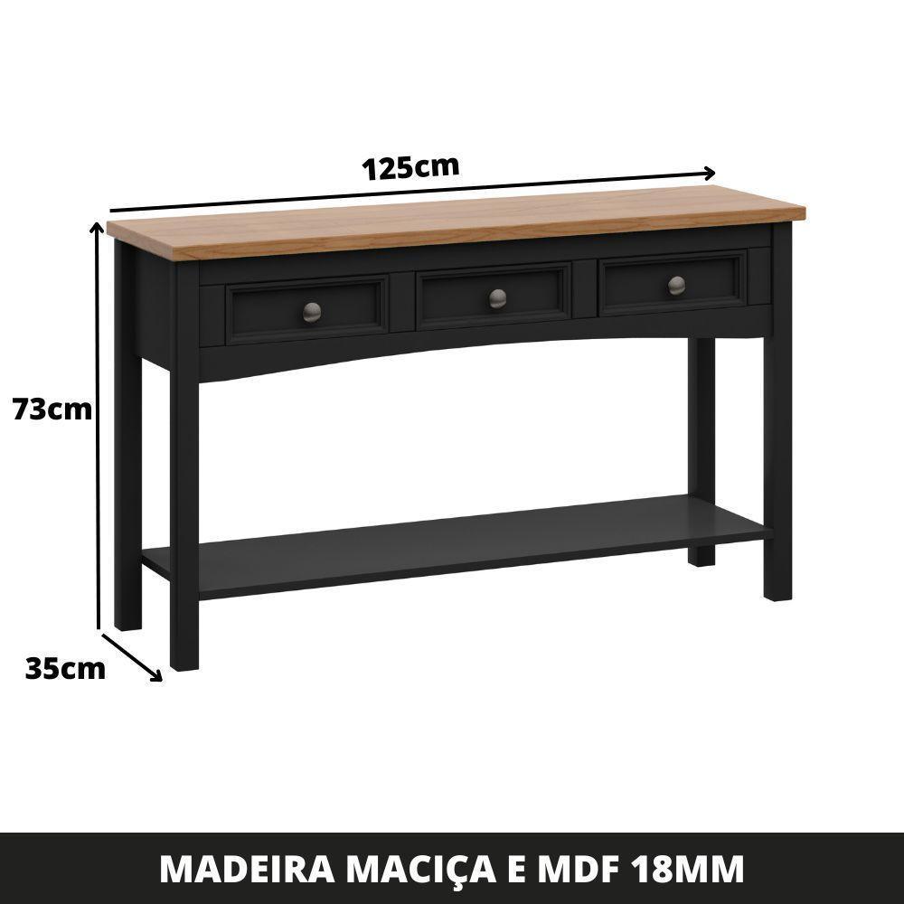 Mesa Aparador 3 Gavetas 1 Prateleira Veneza Preto - 2