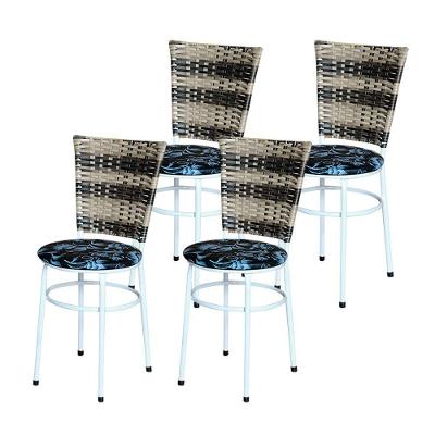 4 Cadeiras Brancas Para Mesa Hawai Cappuccino Premium Assento Floral Preto