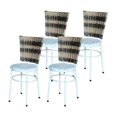4 Cadeiras Brancas Para Mesa Hawai Cappuccino Premium Assento Floral Gelo