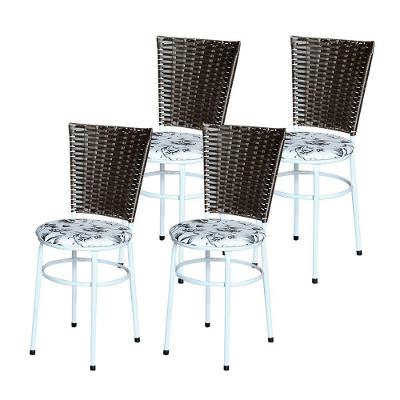4 Cadeiras Para Mesa Branca Hawai Marrom Assento Floral Branco