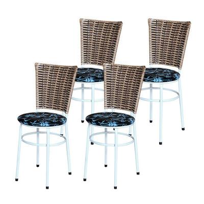 4 Cadeiras Branca Para Mesa Hawai Avelã Assento Floral Preto