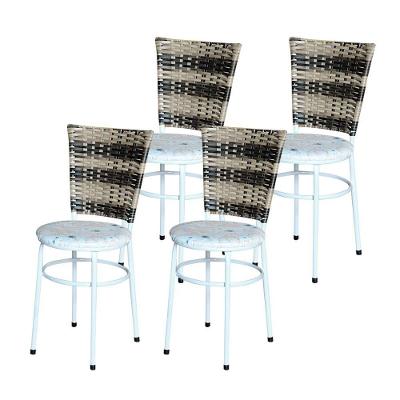 4 Cadeiras Brancas Para Mesa Hawai Cappuccino Premium Assento Floral Areia