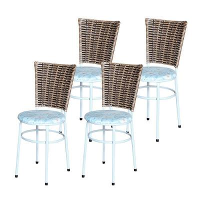 4 Cadeiras Branca Para Mesa Hawai Avelã Assento Floral Gelo