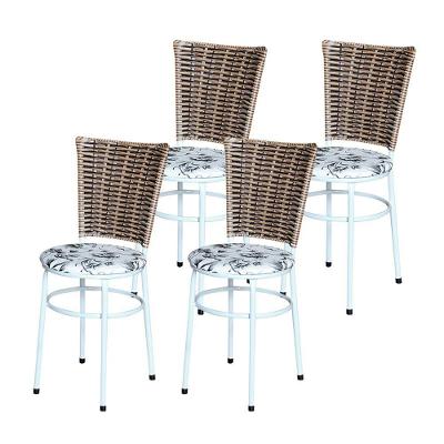 4 Cadeiras Branca Para Mesa Hawai Avelã Assento Floral Branco