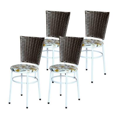 4 Cadeiras Para Mesa Branca Hawai Marrom Assento Floral Orquídea