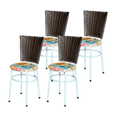 4 Cadeiras Para Mesa Branca Hawai Marrom Assento Floral Happy Hour