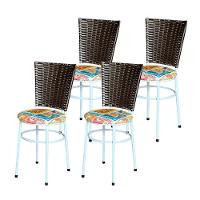 4 Cadeiras Para Mesa Branca Hawai Marrom Assento Floral Happy Hour - 1