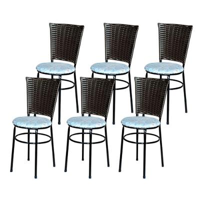 6 Cadeiras Para Mesa Preta Hawai Marrom Assento Floral Gelo