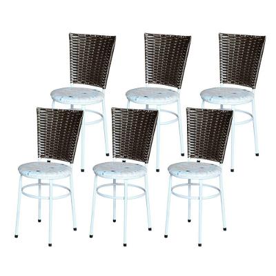 6 Cadeiras Para Mesa Branca Hawai Marrom Assento Floral Areia