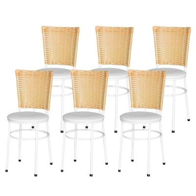 6 Cadeiras Para Mesa Branca Hawai Palha Branco