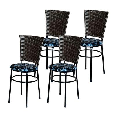 4 Cadeiras Preta Para Mesa Hawai Marrom Assento Floral Preto