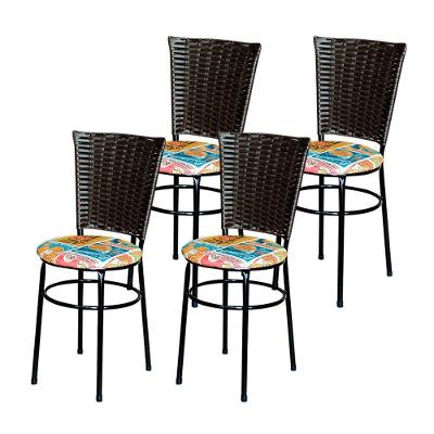 4 Cadeiras Preta Para Mesa Hawai Marrom Assento Floral Happy Hour