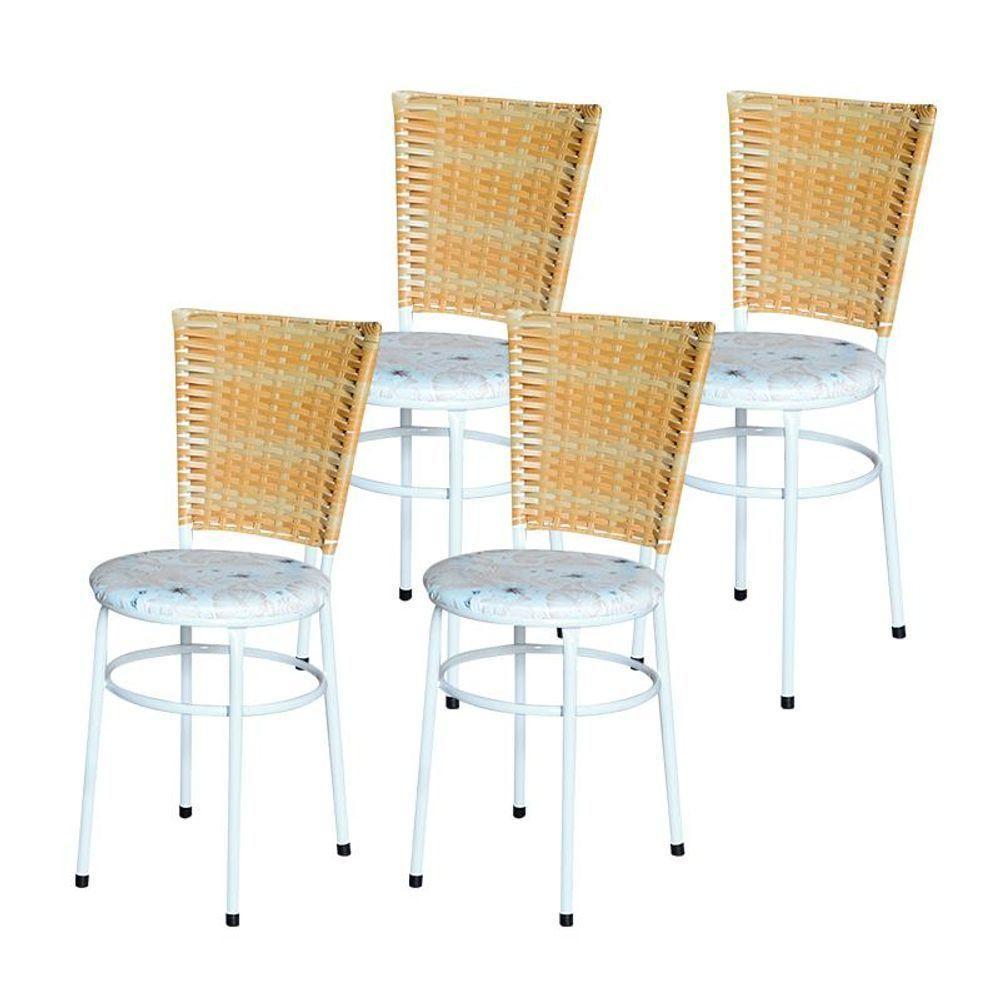 4 Cadeiras Para Mesa Branca Hawai Palha Com Assento Floral Areia - 1