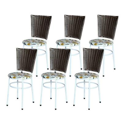 6 Cadeiras Para Mesa Branca Hawai Marrom Assento Floral Orquídea
