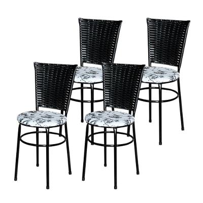 4 Cadeiras Preta Para Mesa Hawai Preta Assento Floral Branco