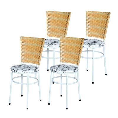 4 Cadeiras Para Mesa Branca Hawai Palha Com Assento Floral Branco