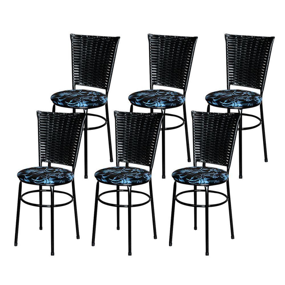 6 Cadeiras Para Mesa Preta Hawai Preto Assento Floral Preto - 1