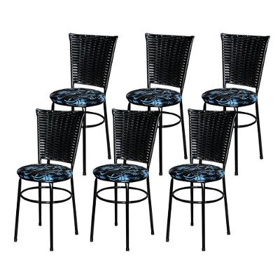 6 Cadeiras Para Mesa Preta Hawai Preto Assento Floral Preto