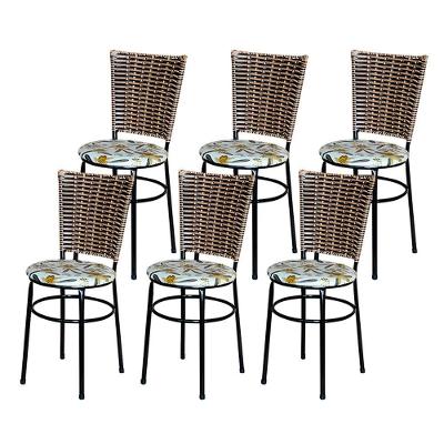6 Cadeiras Para Mesa Preta Hawai Avelã Assento Floral Orquídea