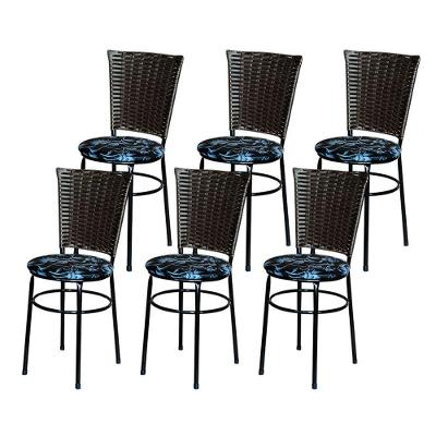 6 Cadeiras Para Mesa Preta Hawai Marrom Assento Floral Preto