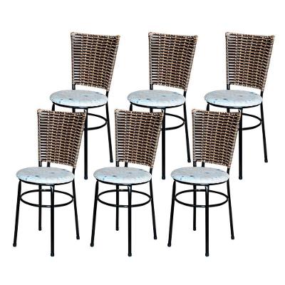 6 Cadeiras Para Mesa Preta Hawai Avelã Assento Floral Areia